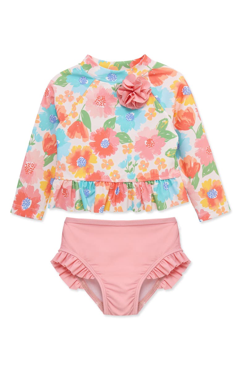 Little Me Floral Rashguard Top & Bikini Bottoms Set, Main, color, 