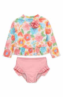 Little Me Floral Rashguard Top & Bikini Bottoms Set