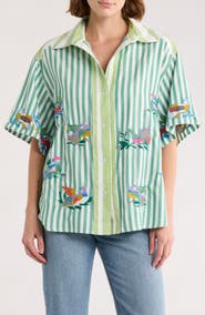 Free People The Bird Embroidered Button-Up Shirt