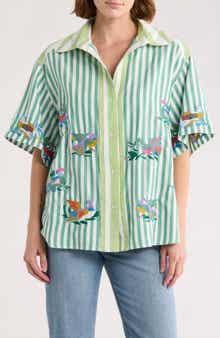Free People The Bird Embroidered Button-Up Shirt