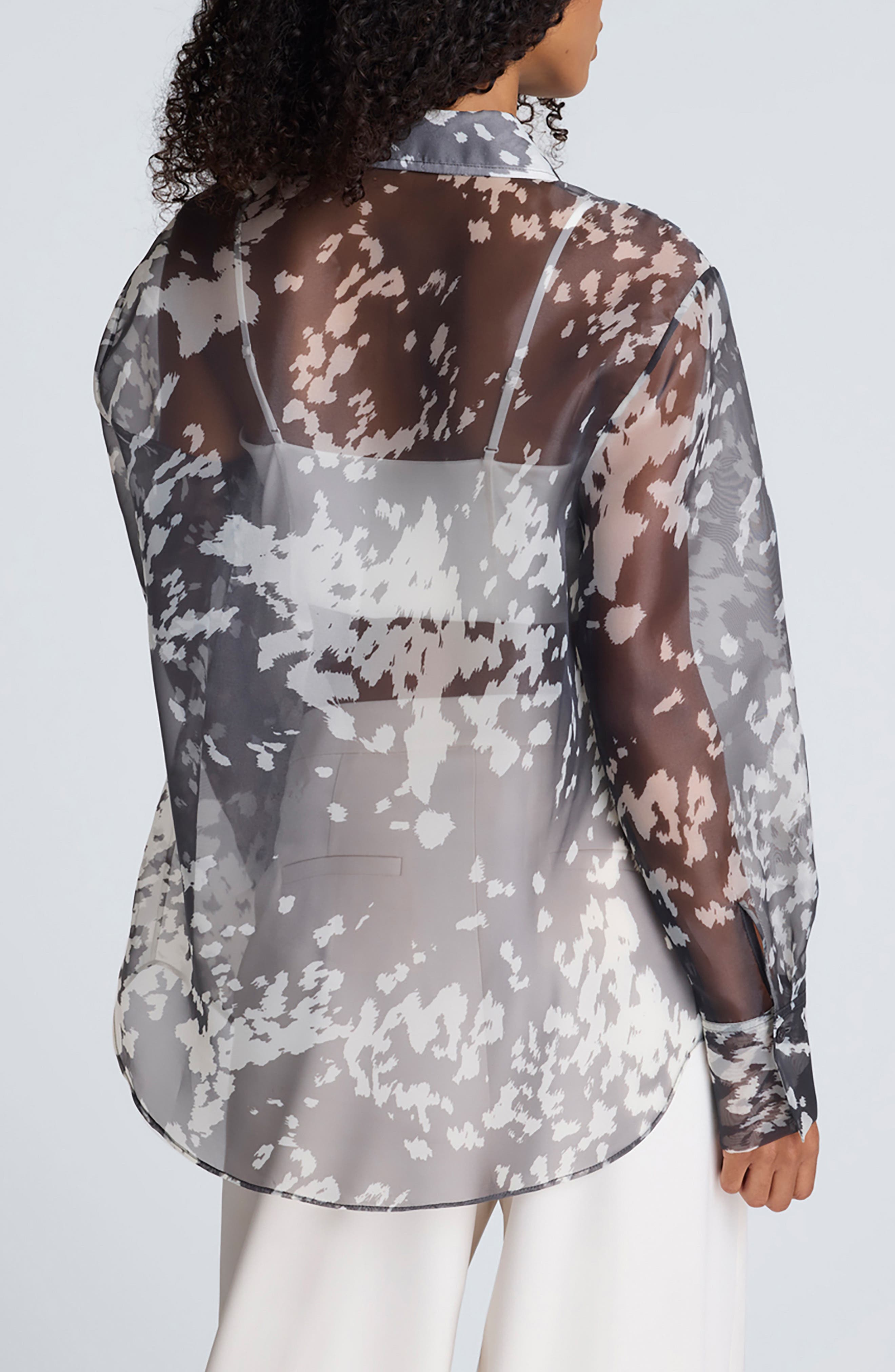 Print Sheer Button-Up Shirt - image 2