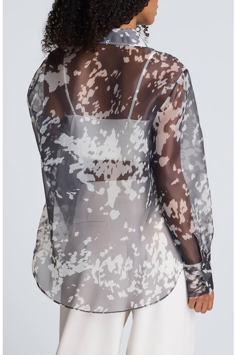 Print Sheer Button-Up Shirt, Alternate, color, MINK TAUPE/ OYSTER