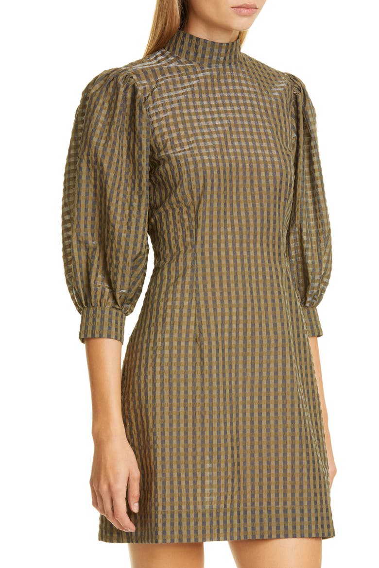 Short Check Seersucker Dress, Alternate, color, KALAMATA