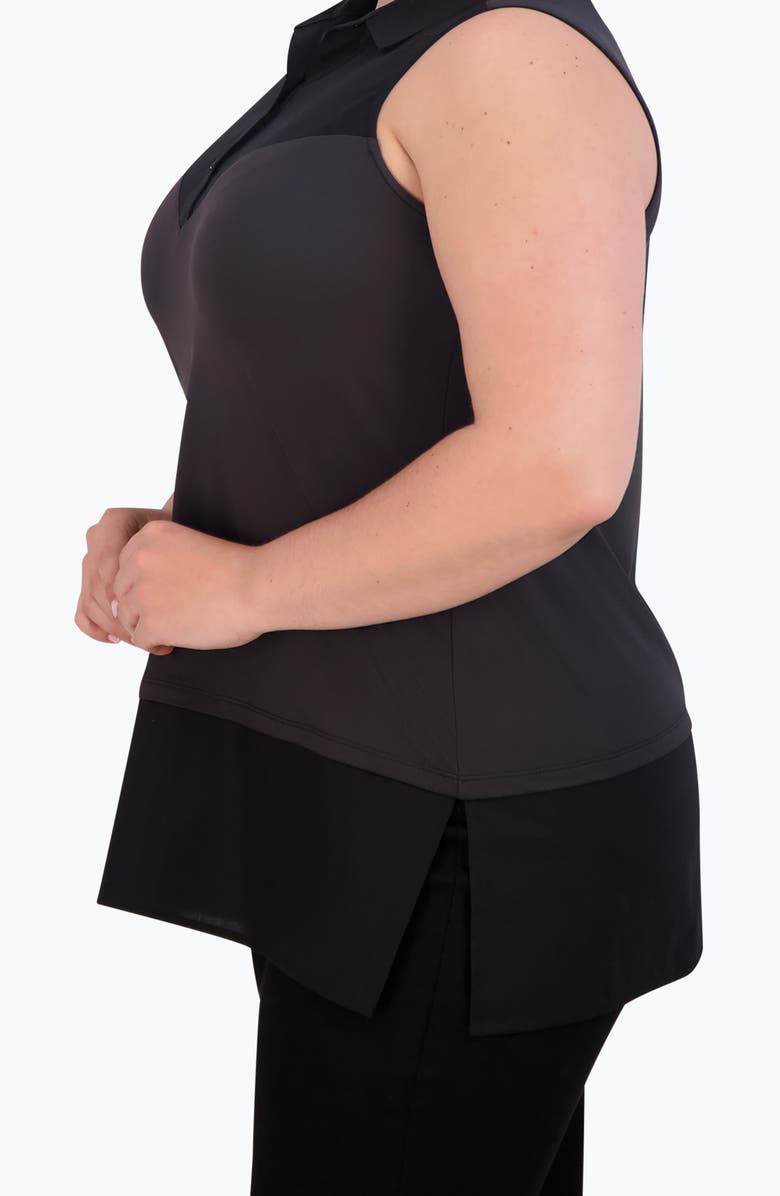 Foxcroft Sasha Mixed Media Sleeveless Button-Up Shirt, Alternate, color, Black