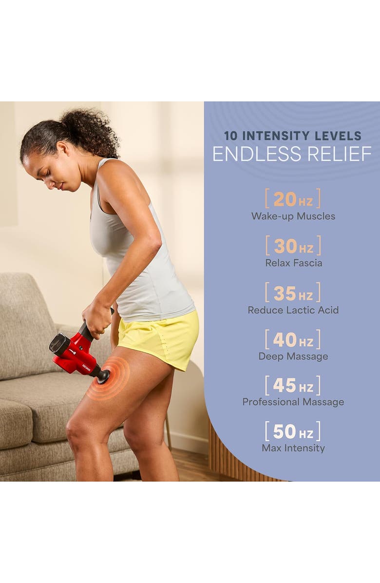 Lifepro Sonic Pro Deep Tissue Massage Gun Handheld Percussion Massager with 10 Speeds, 9 Heads, Alternate, color, Red