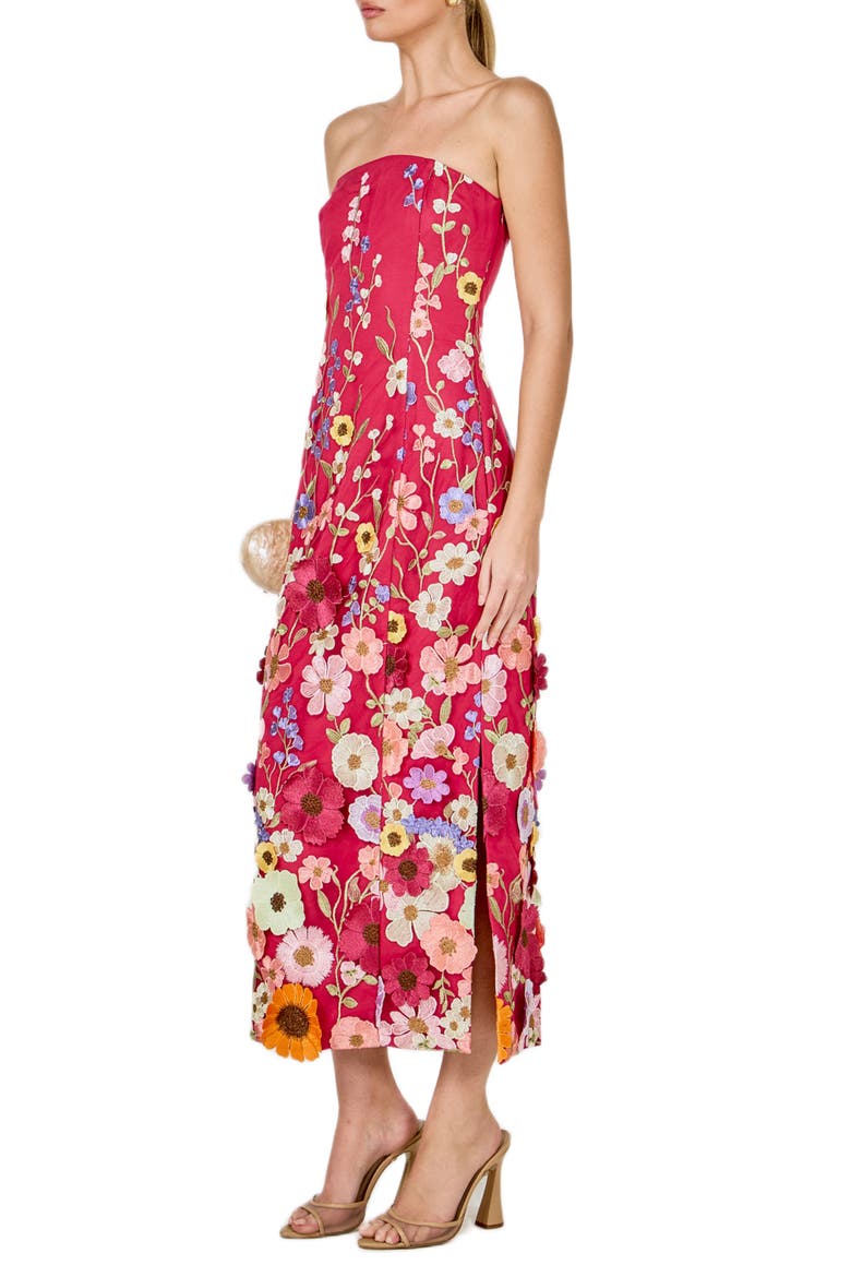 Floral Embroidered Strapless Maxi Dress, Alternate, color, MULBERRY