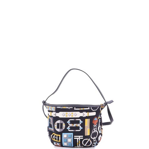 Pre-owned Hermes Hermes Sursoie To Go Pouch Printed Silk And Leather In Blue