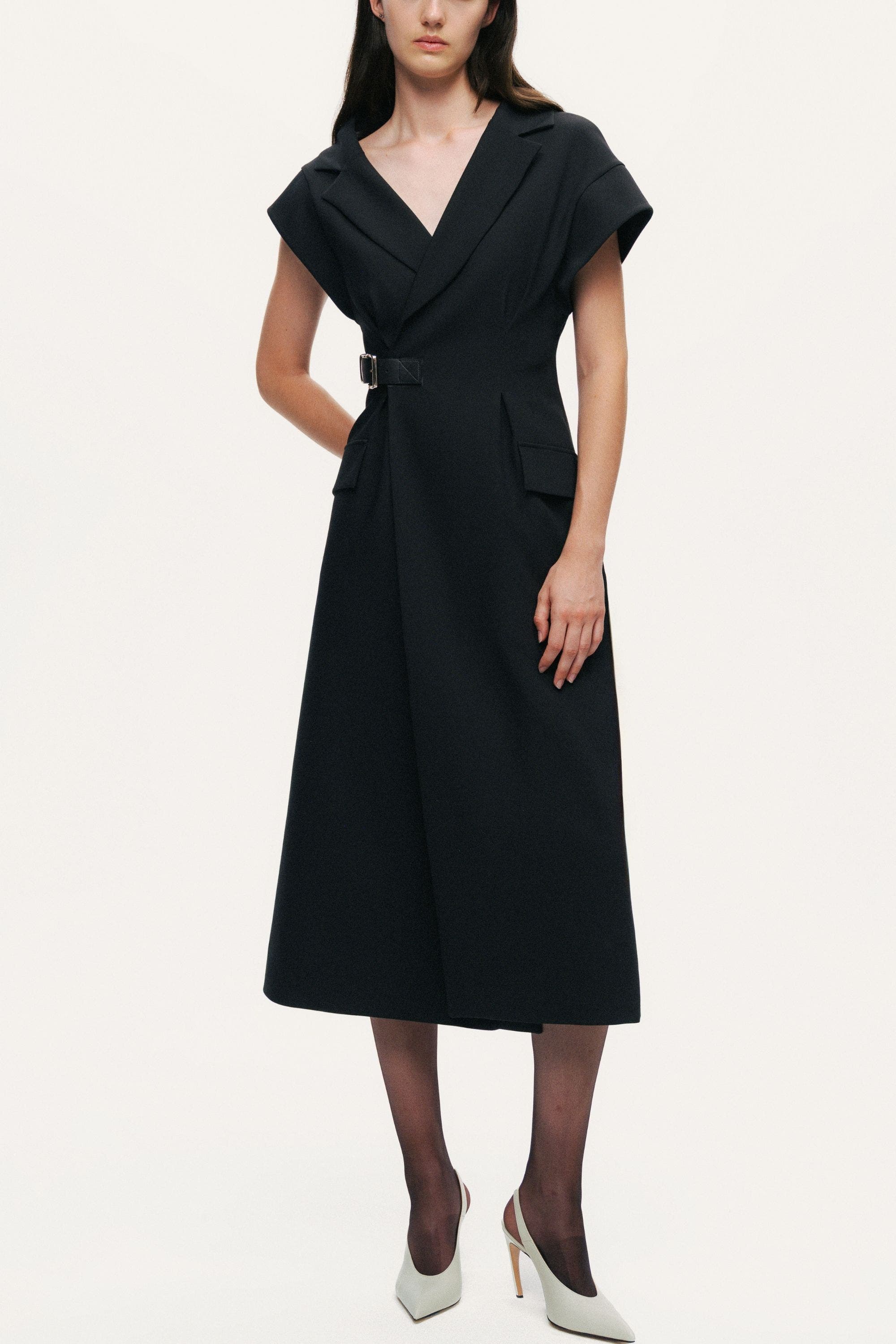 Tailored Buckle-Wrap Midi Dress - image 2