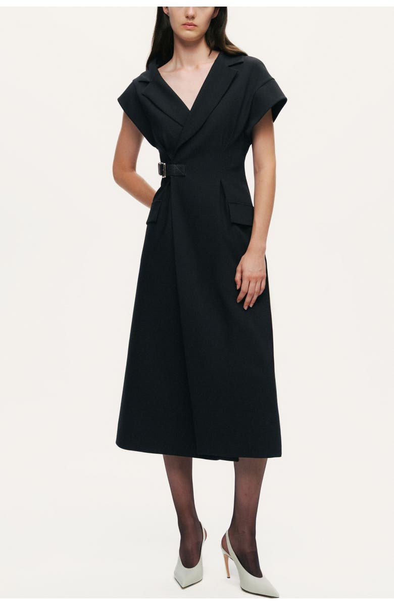 Nocturne Tailored Buckle-Wrap Midi Dress, Alternate, color, Black