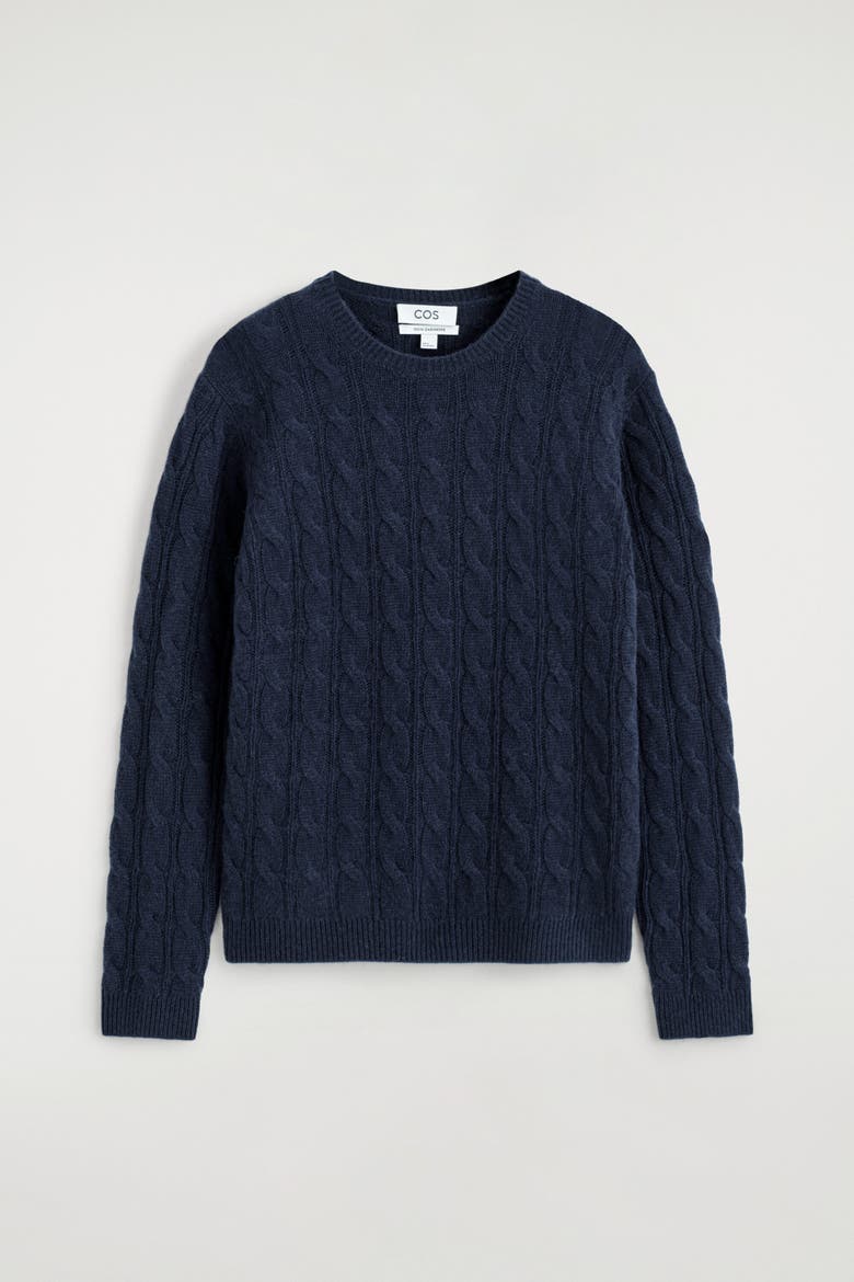 Cable-Knit Cashmere Sweater, Alternate, color, NAVY