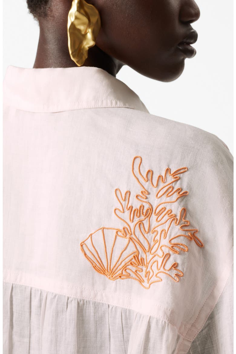 Embroidered Sheer Button-Up Shirt, Alternate, color, PINK DUSTY LIGHT
