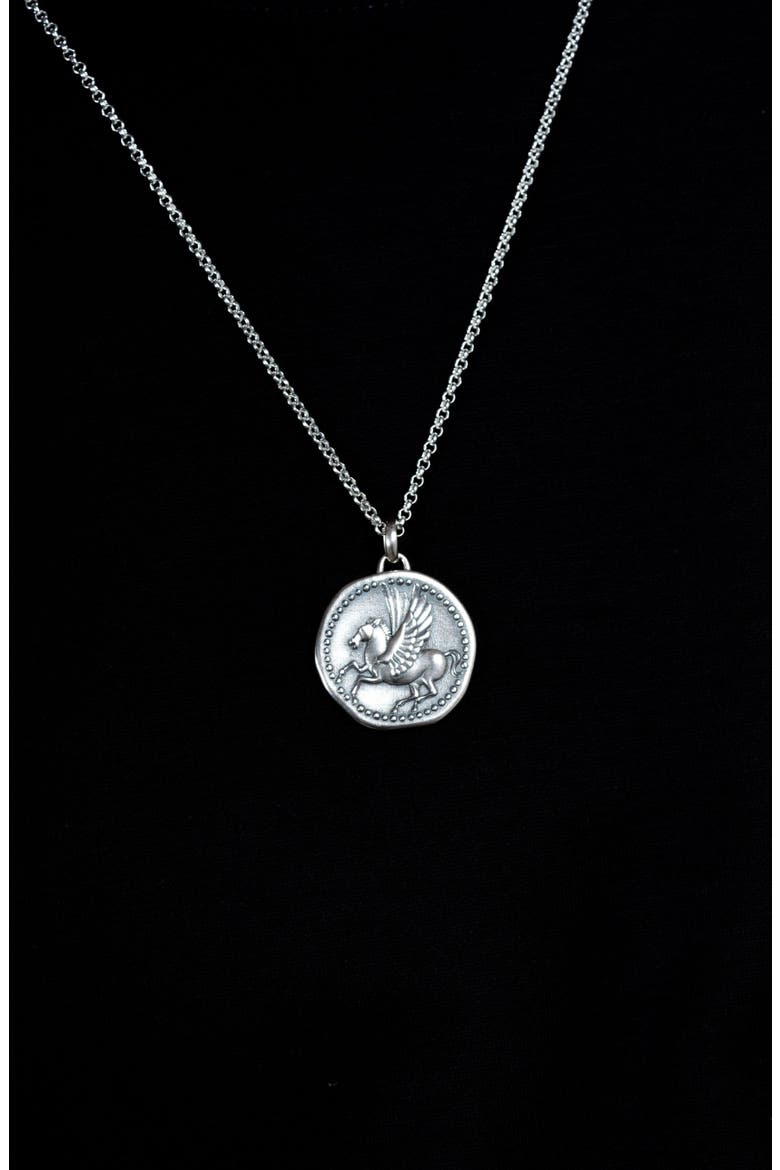Men's 'Overcome and Thrive' Pegasus Talisman Necklace, Alternate, color, Sterling Silver