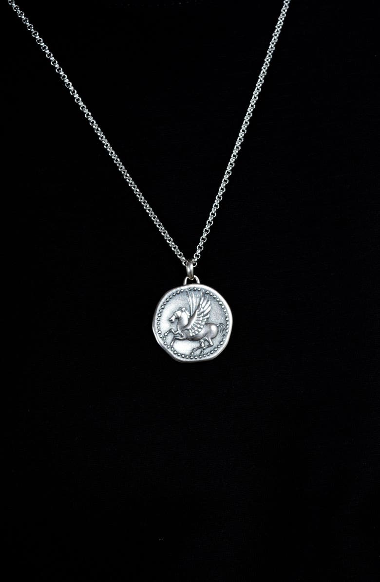 Dower & Hall Men's 'Overcome and Thrive' Pegasus Talisman Necklace, Alternate, color, Sterling Silver