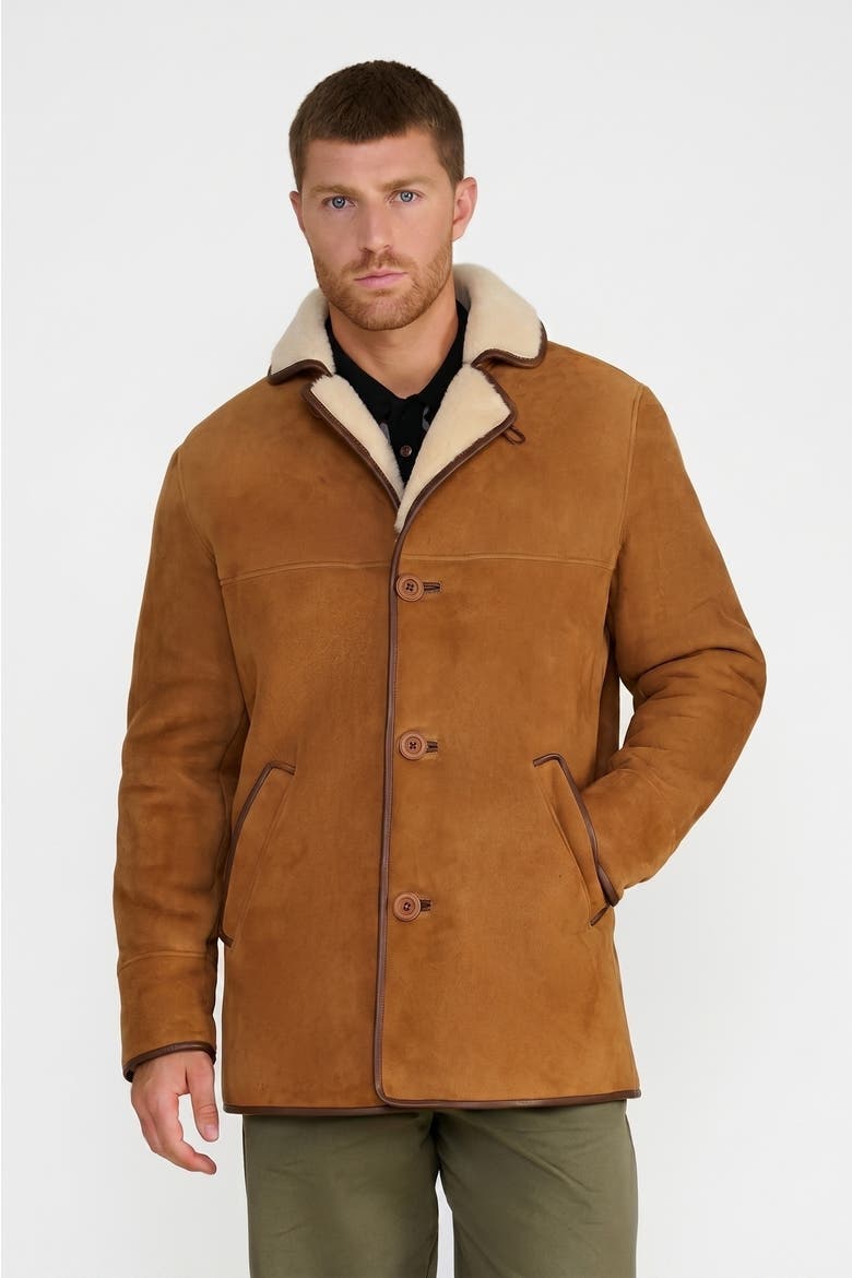 Harrison Suede Shearling Coat, Main, color, Whisky