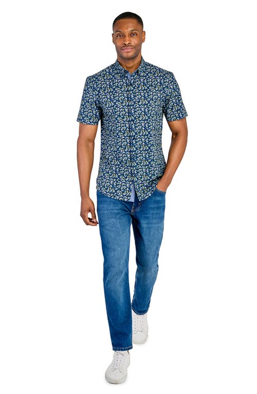 Construct Mini Floral Woven Short Sleeve Shirt In Navy