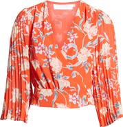ASTR the Label Floral Pleated Sleeve Wrap Blouse