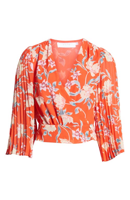 Astr The Label Floral Pleated Sleeve Wrap Blouse In Multi