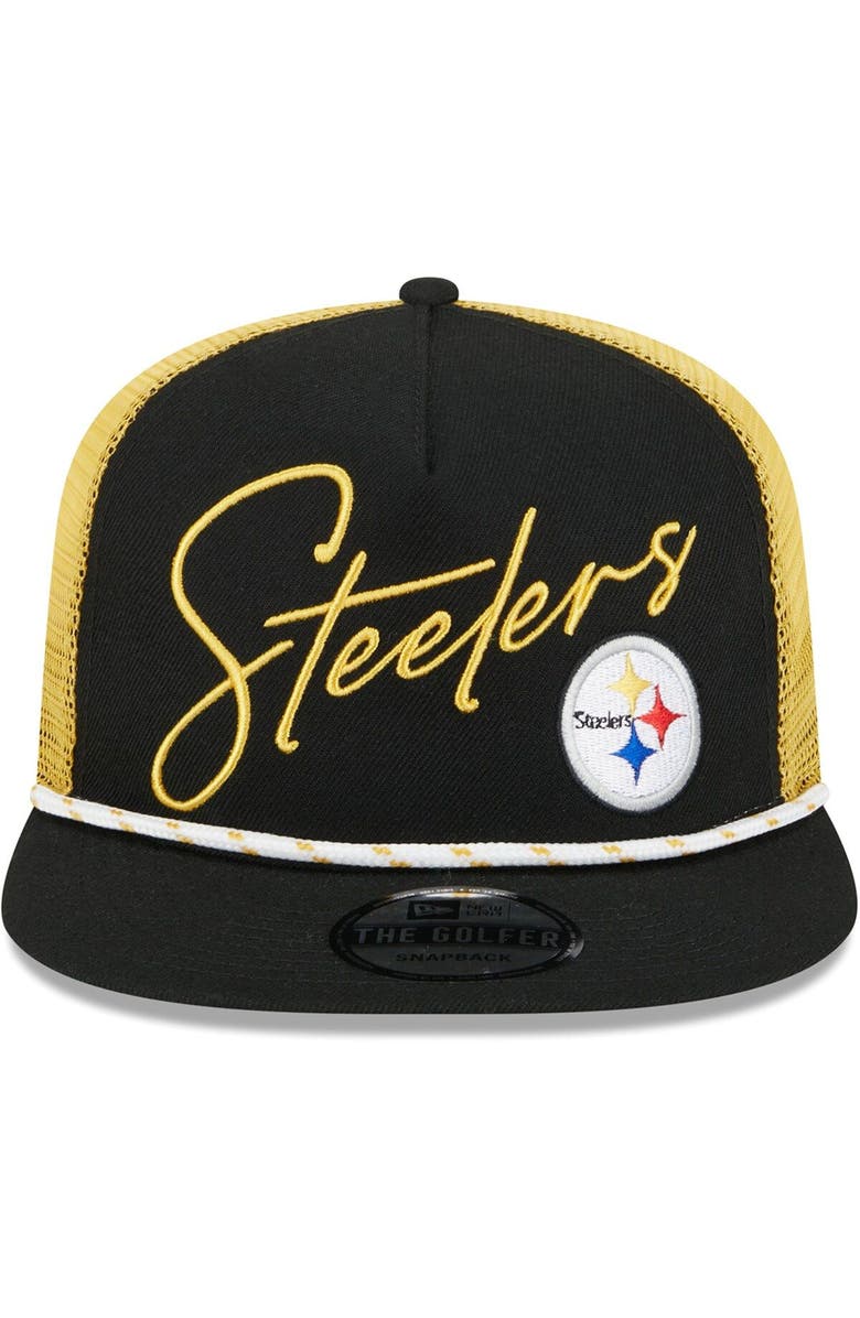New Era Men's New Era Black Pittsburgh Steelers Script Logo Golfer 9FIFTY Snapback Hat, Alternate, color, 