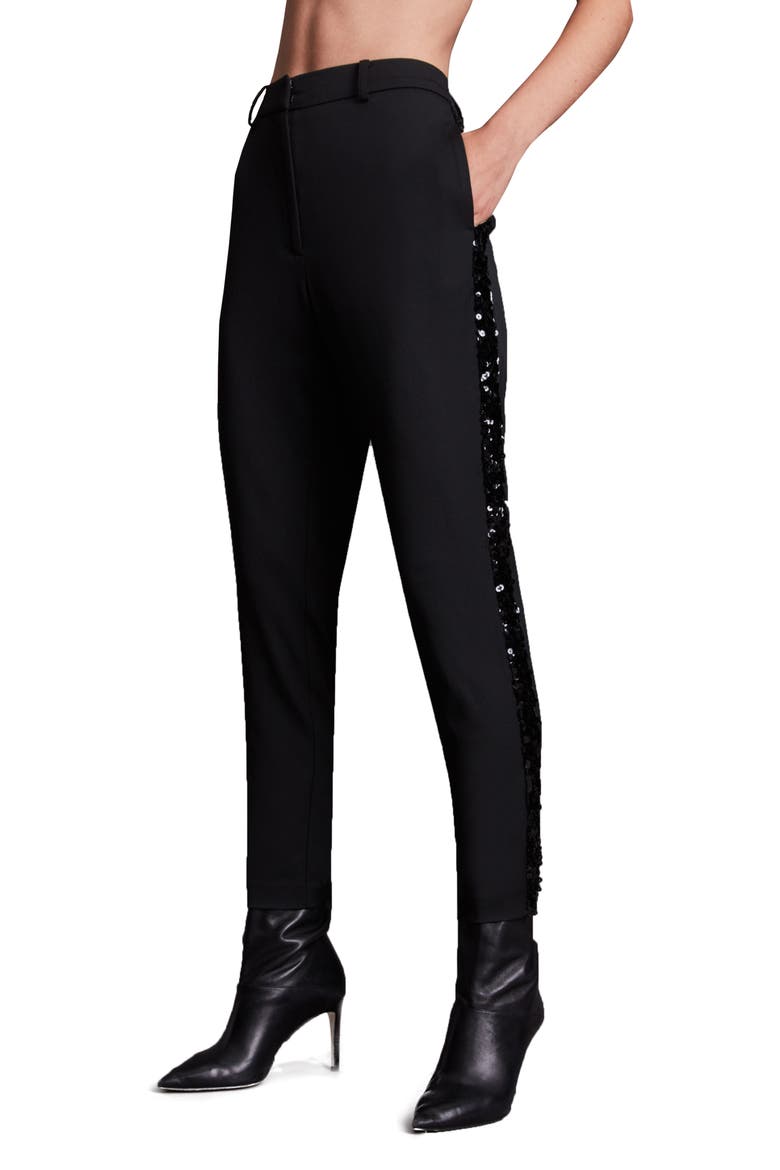 Sofia Sequin Stripe High Waist Tapered Pants, Main, color, BLACK