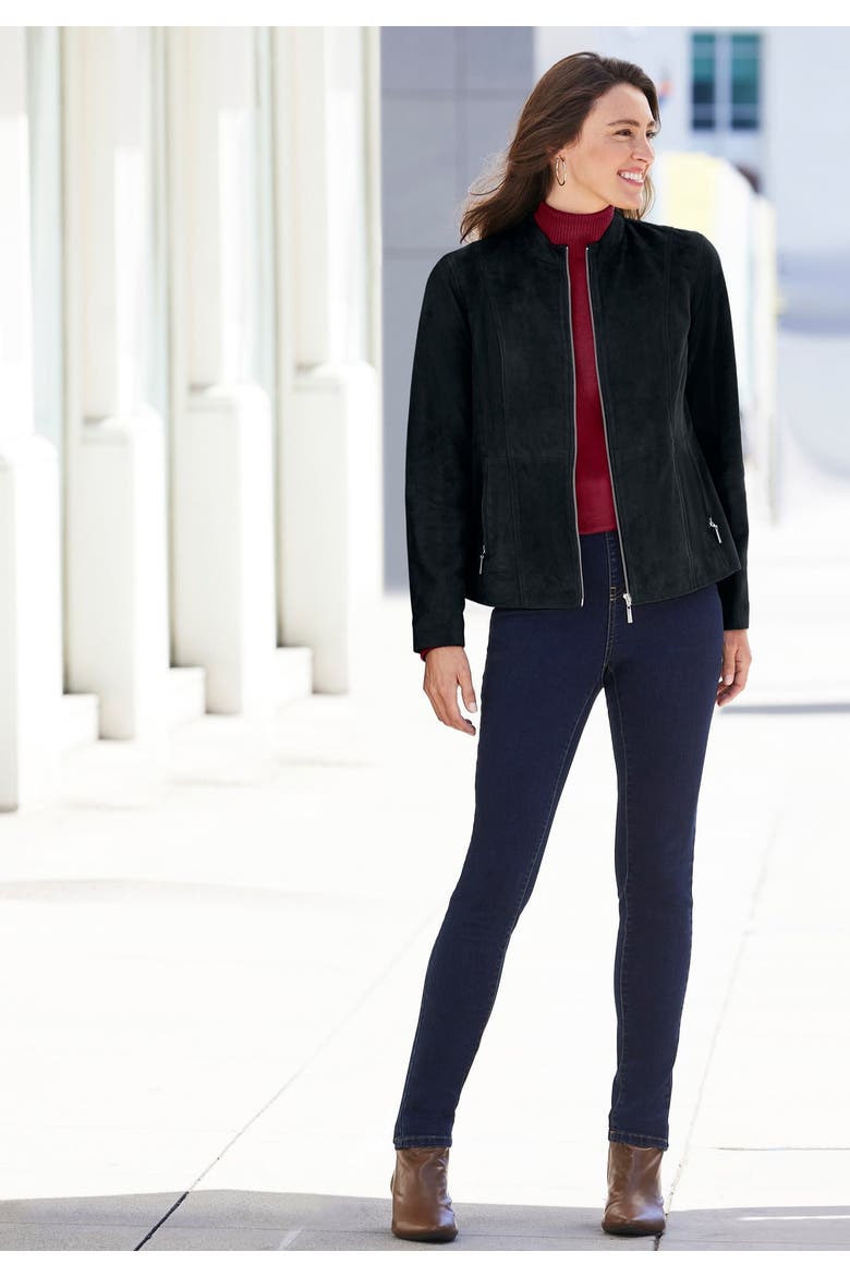Suede Zip Front Jacket, Main, color, BLACK