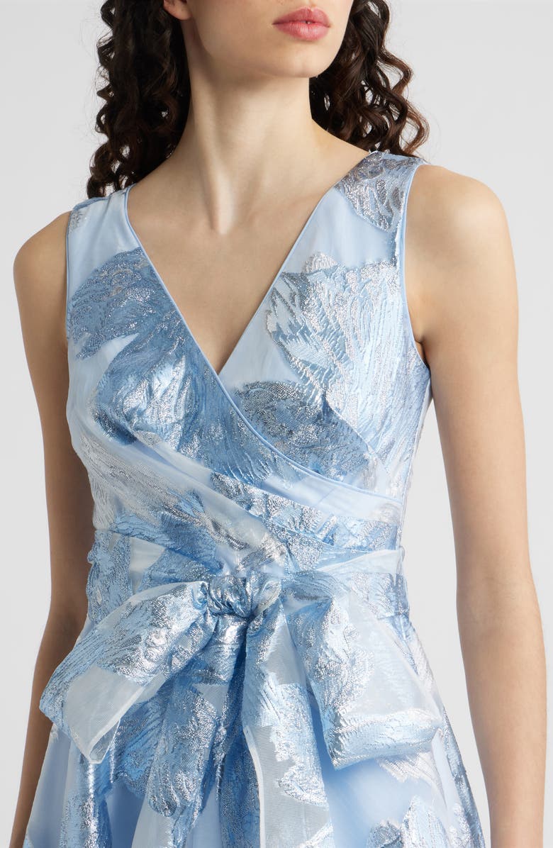 Eliza J Metallic Jacquard Wrap Bodice Cocktail Dress, Alternate, color, Periwinkle