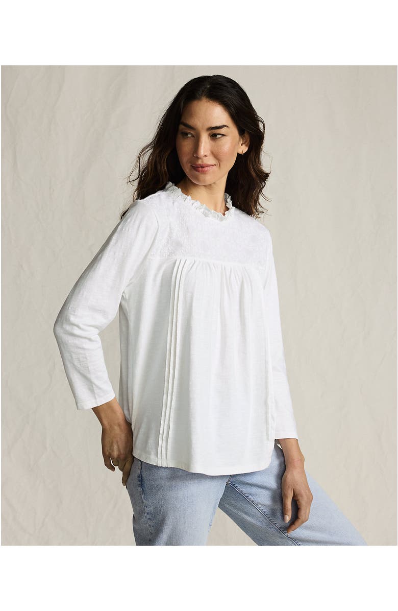 Lands' End 3/4 Sleeve Cotton Slub Lace Trim Top, Alternate, color, 