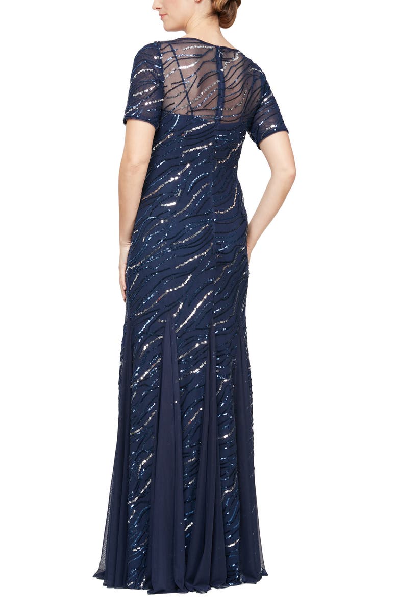 Alex Evenings Sequin Stripe Fit & Flare Gown, Alternate, color, 