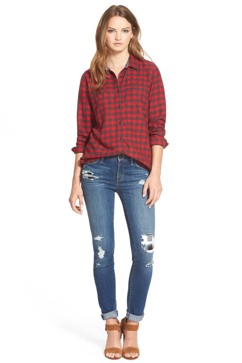 Treasure&Bond Plaid Patch Destroyed Skinny Jeans, Alternate, color, RANCHER RAIN DUSK RIP N REPAIR