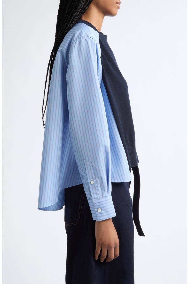 Poplin Mixed Media Knit Sweater, Alternate, color, NAVY/ LIGHT BLUE STRIPE