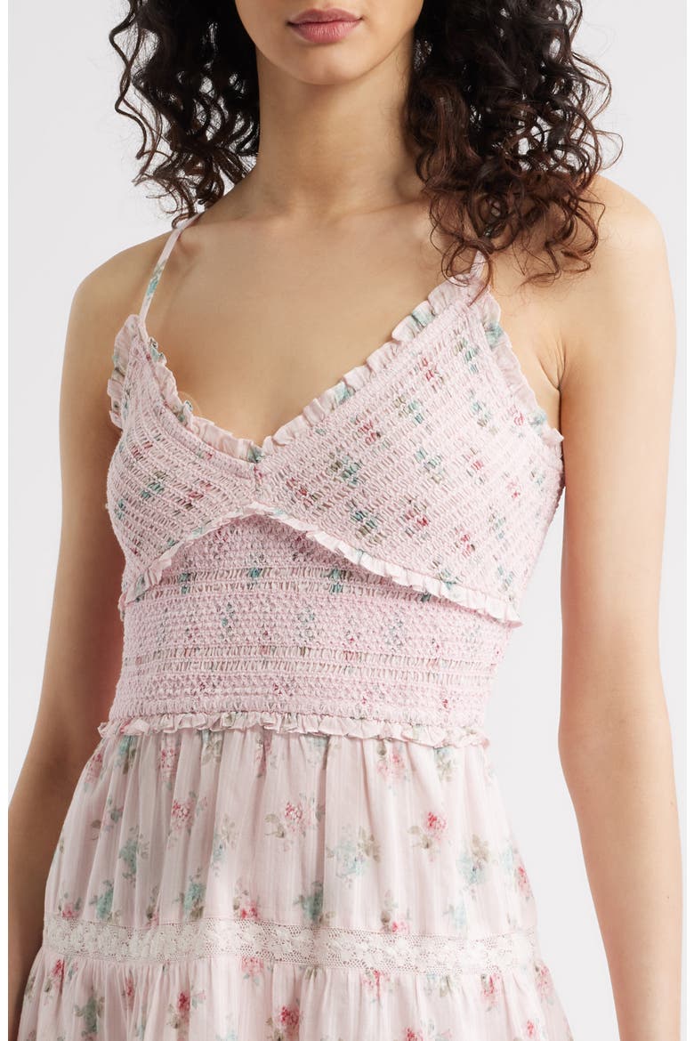 Lizzy Floral Smock Bodice Cotton Minidress, Alternate, color, EAU DE ROSE
