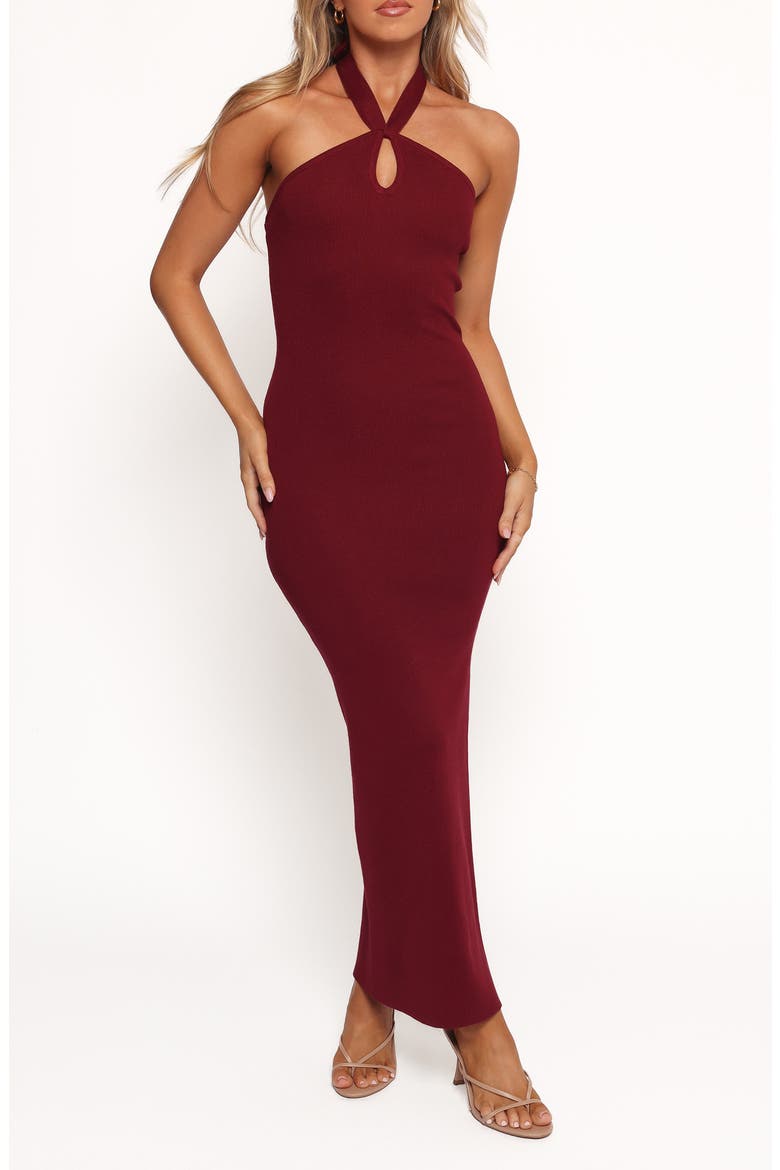 Nessa Halter Neck Sweater Dress, Main, color, DARK CHERRY
