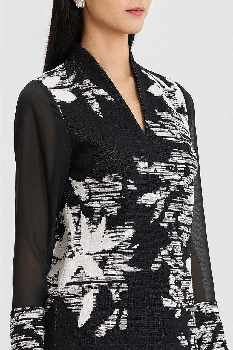 Mixed-Media Floral Jacquard Knit Tunic, Alternate, color, Black/White