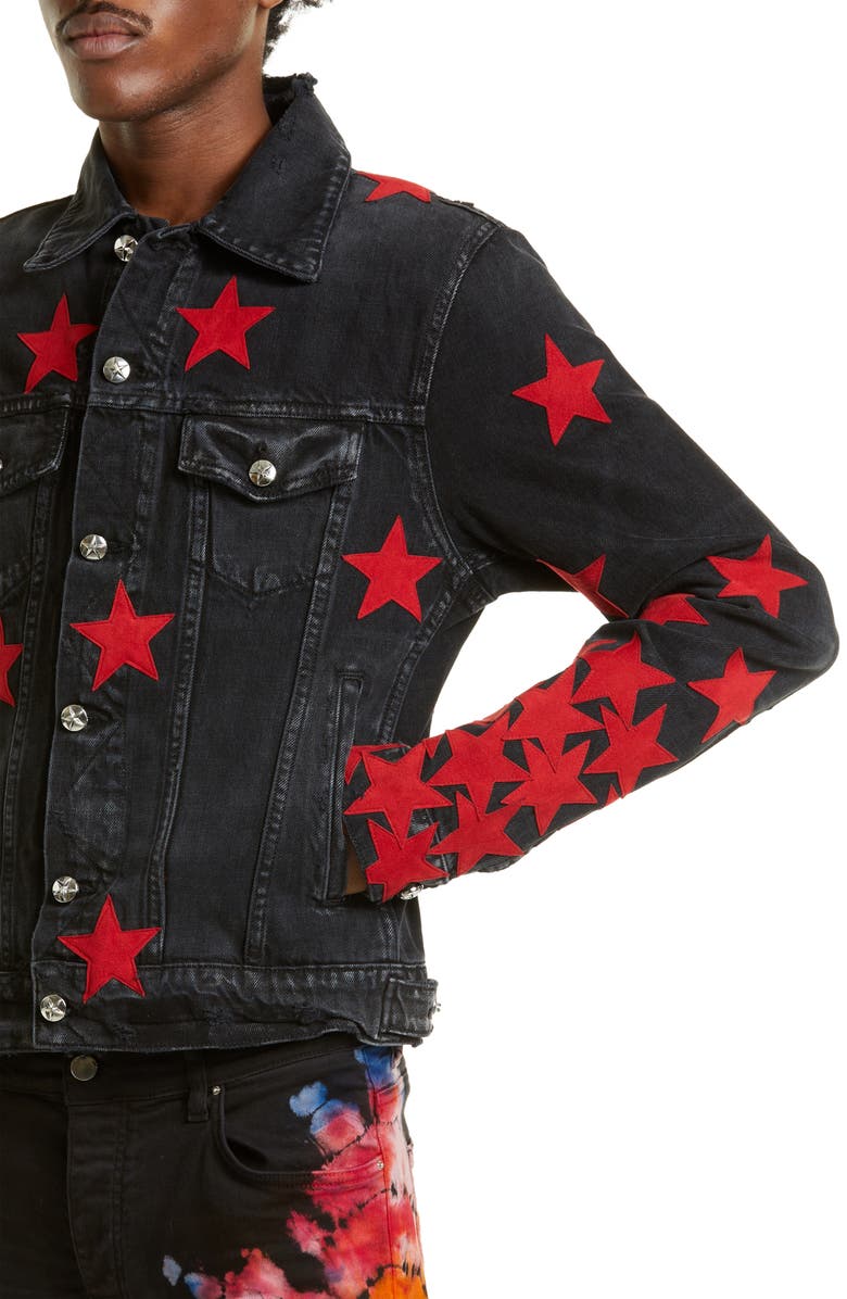 AMIRI Chemist Suede Stars Denim Jacket, Alternate, color, 