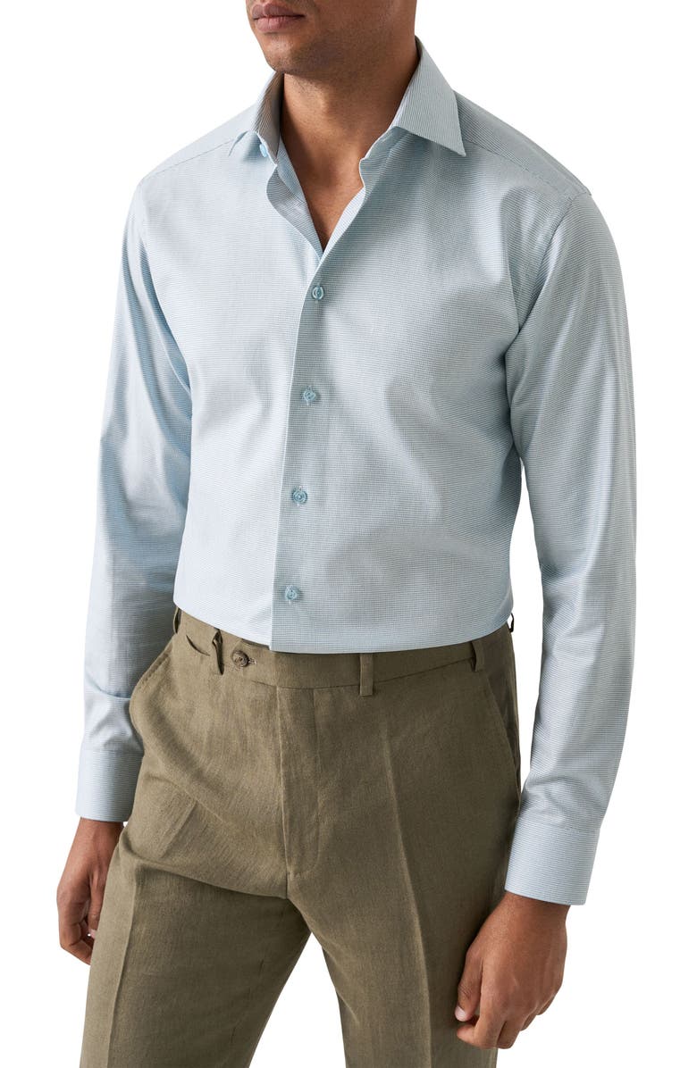 Eton Slim Fit Microprint Cotton Dress Shirt, Main, color, Green