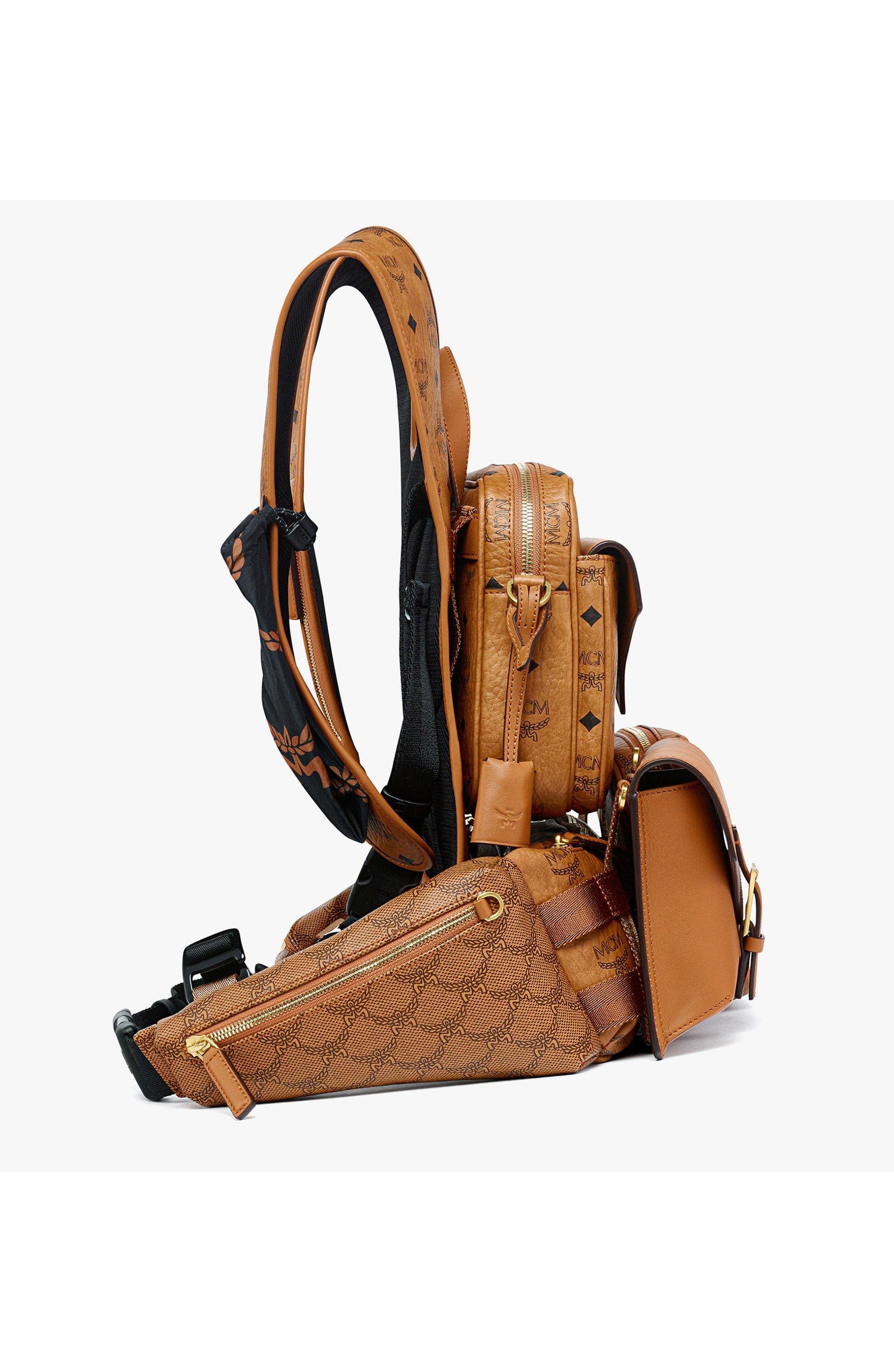 MCM Aren Multi-Backpack in Visetos, Alternate, color, Cognac