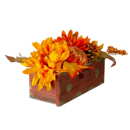 Northlight Autumn Harvest Glitter Floral Arrangement In Orange