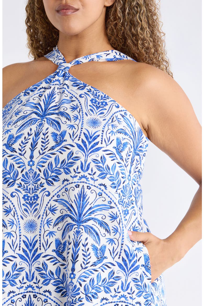 Ronan Floral Amory Halter Minidress, Alternate, color, WHITE BLUE MULTI