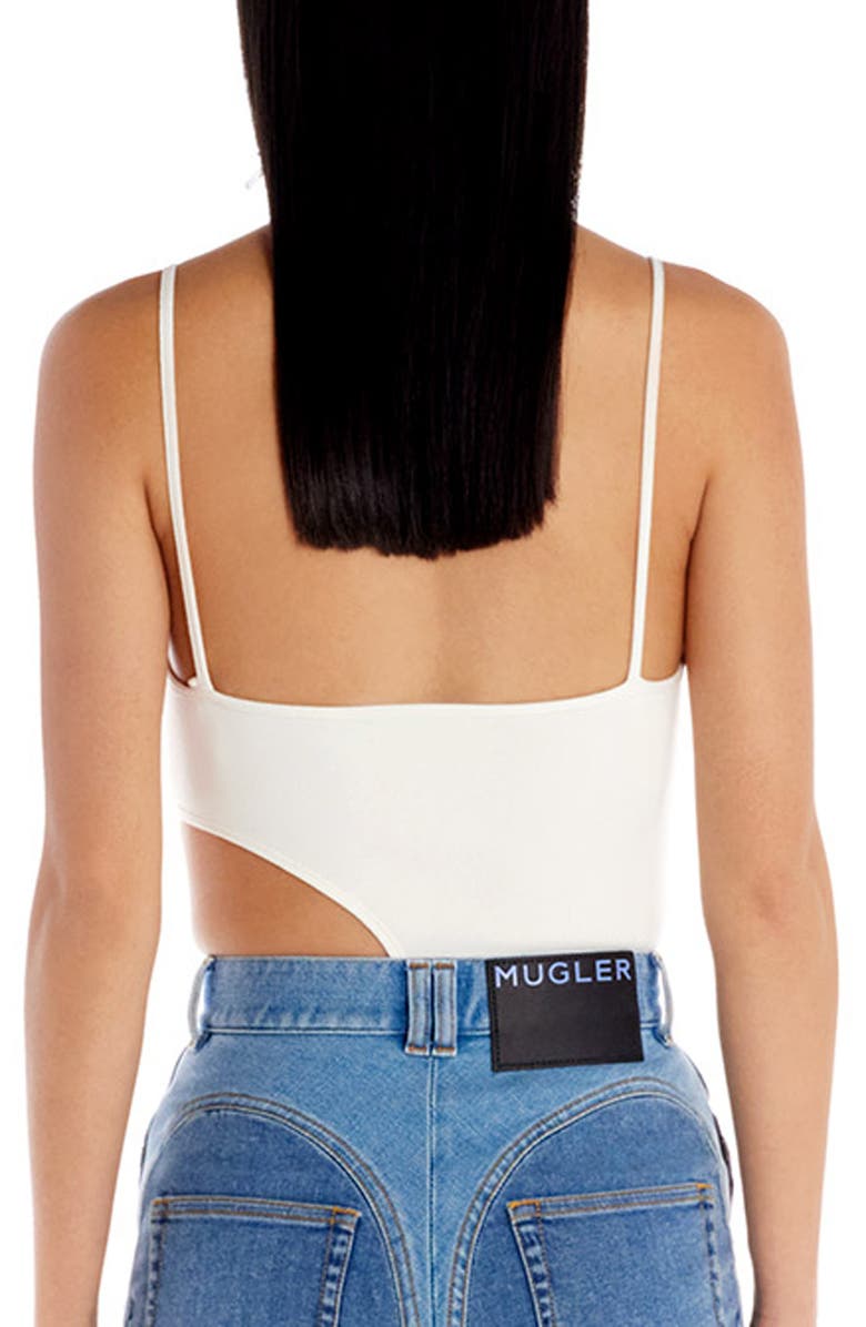 MUGLER Asymmetric Cutout Bodysuit, Alternate, color,