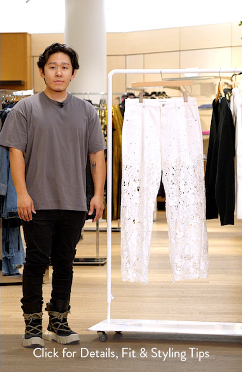 High Waist Crystal Embellished Lace Wide Leg Jeans, sales video thumbnail