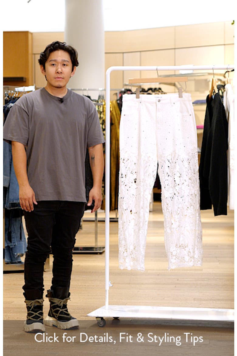High Waist Crystal Embellished Lace Wide Leg Jeans video