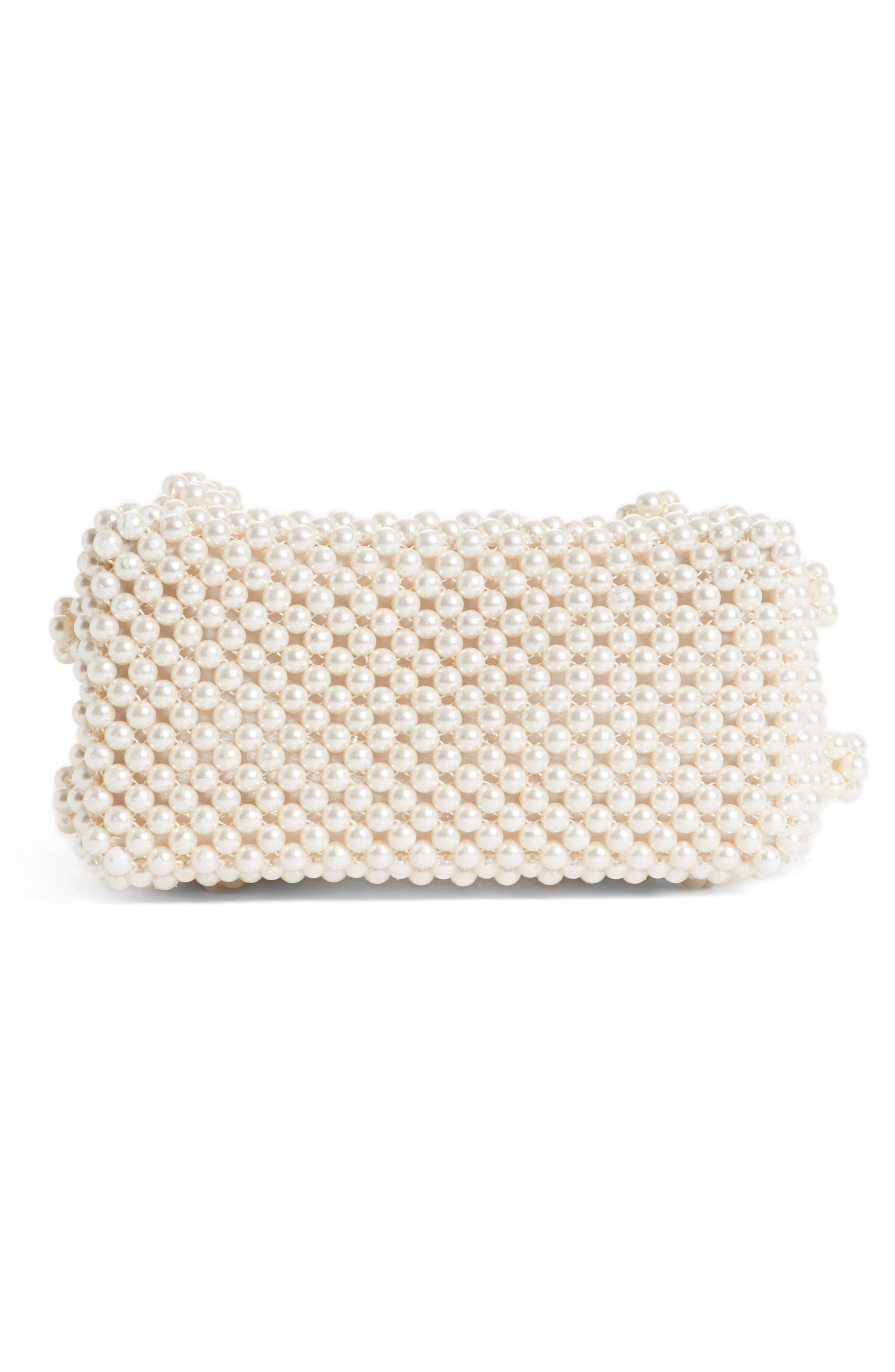 Shrimps Antonia Small Imitation Pearl Beaded Handbag, Alternate, color, 