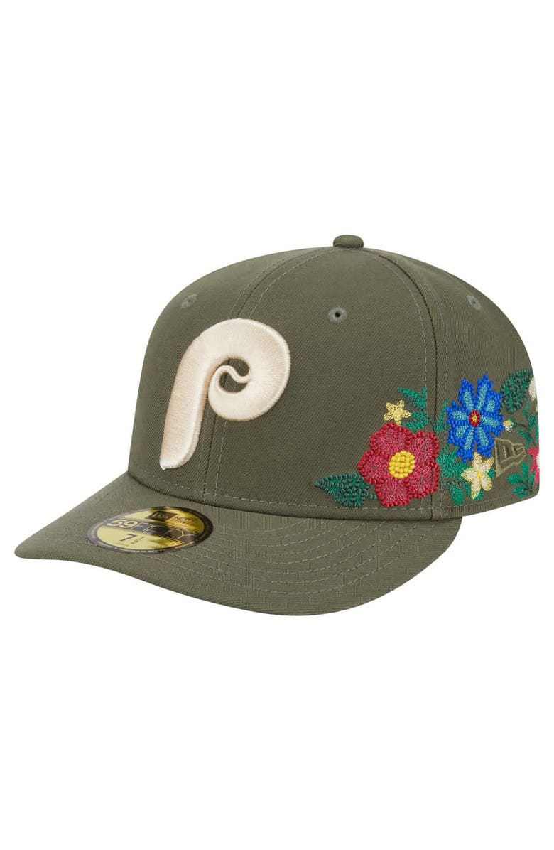 New Era Men's New Era Olive Philadelphia Phillies Tonal Florals 59FIFTY Fitted Hat, Main, color, 