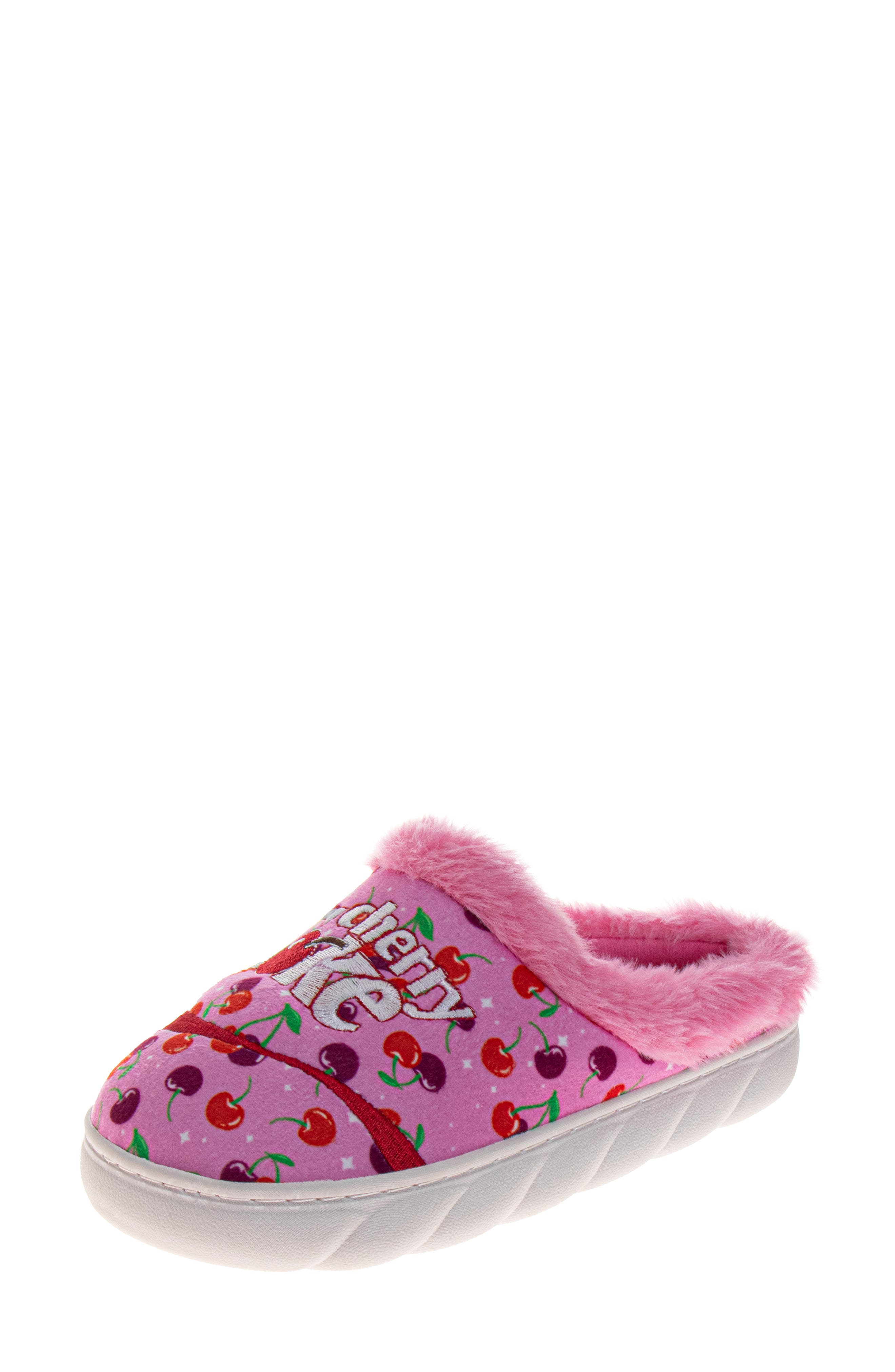 Cherry Coke® Faux Fur Trim Slipper, Alternate, color, CHERRY