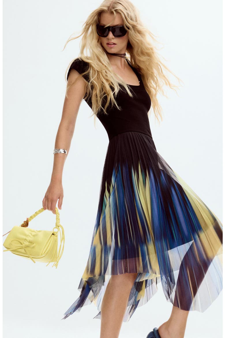Pleated Handkerchief Hem Dress, Alternate, color, NAVY BLUE