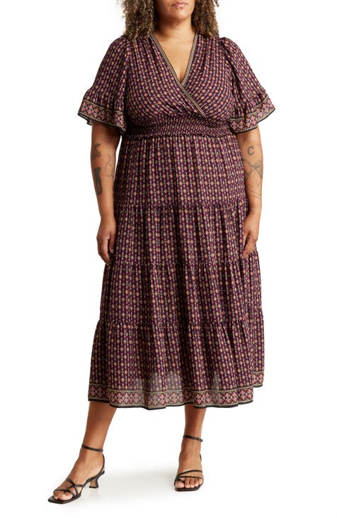 Short Sleeve V-Neck Maxi Dress (Plus Size)