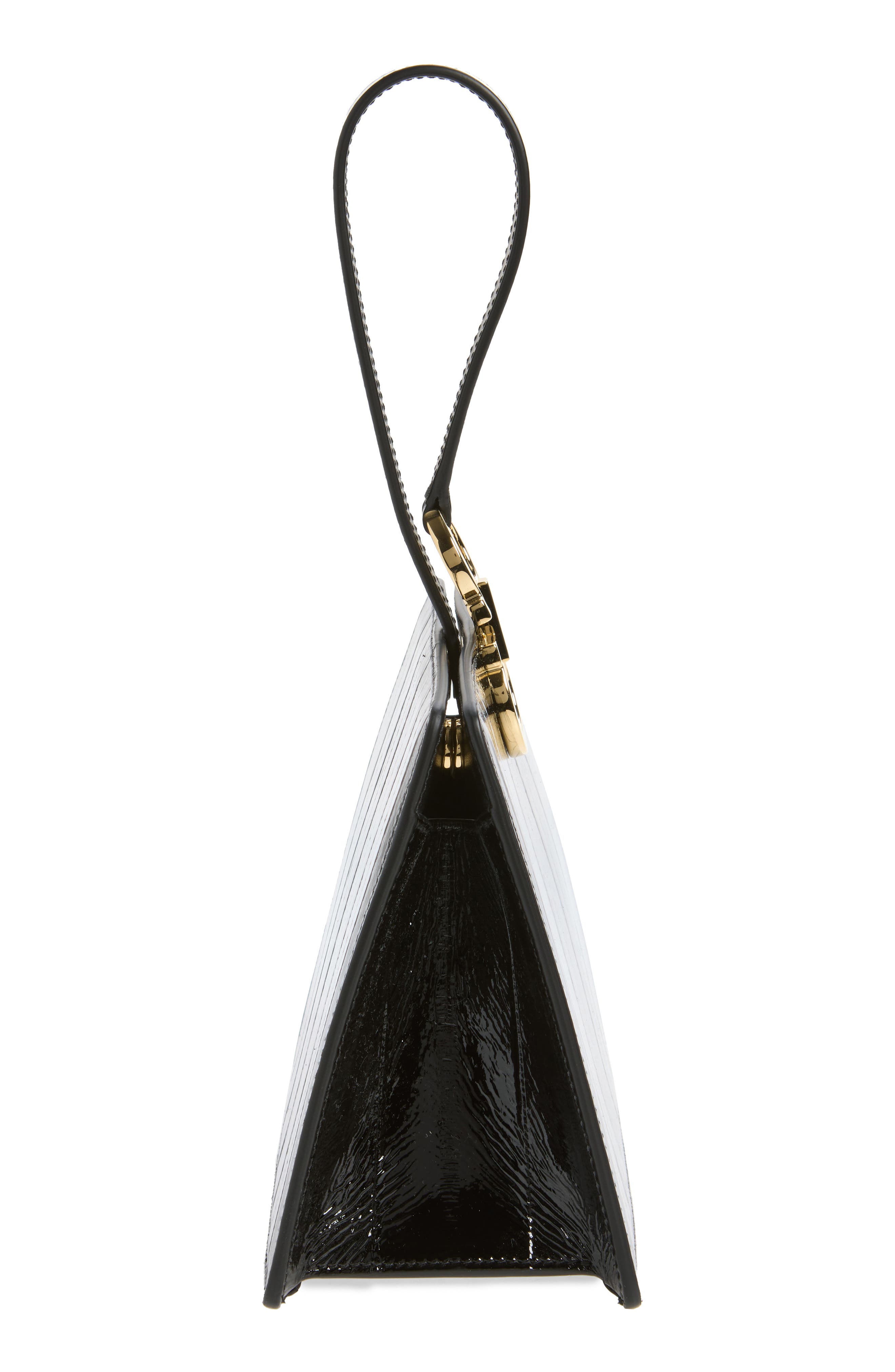 Double Gancio Patent Leather Clutch, Alternate, color, NERO