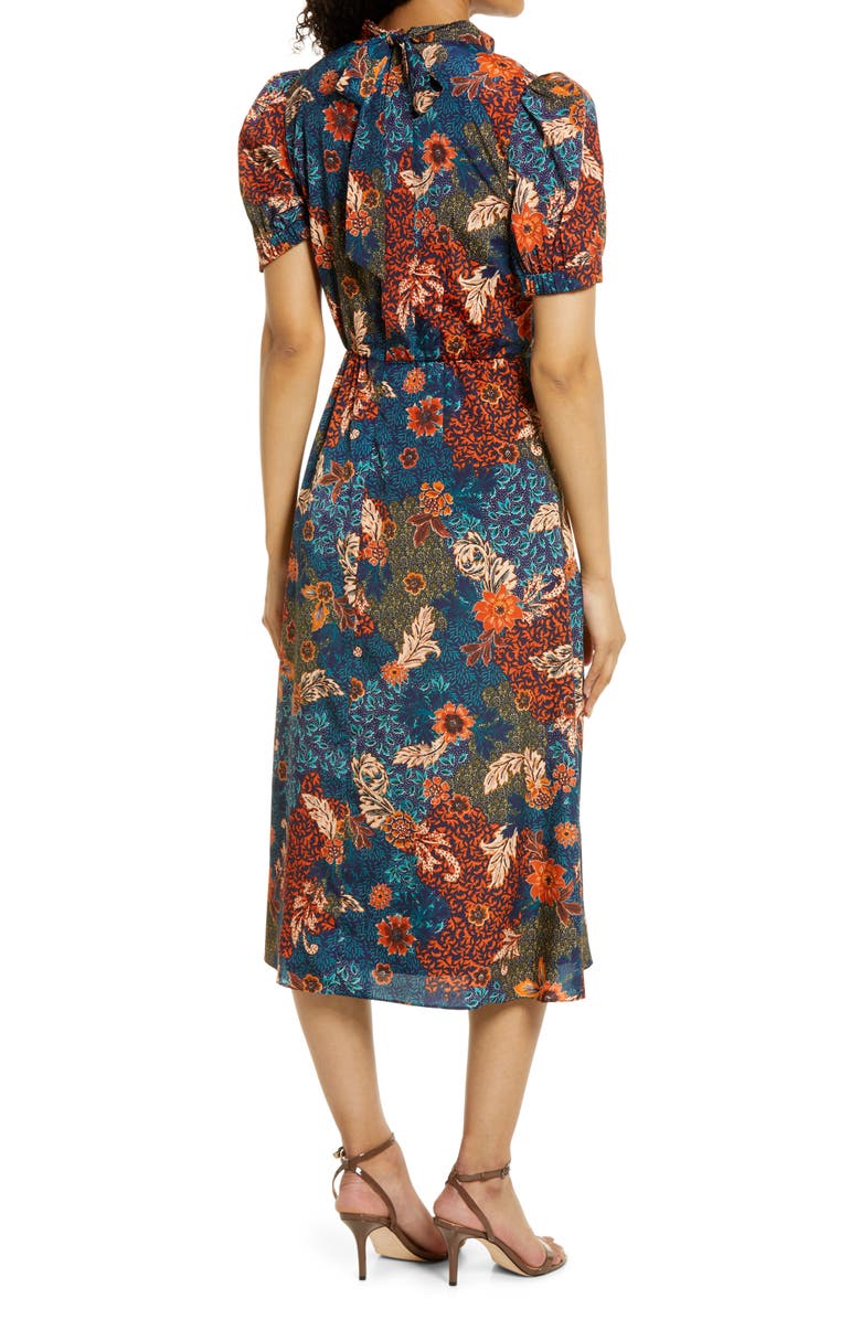 Julia Jordan Floral Puff Sleeve A-Line Midi Dress, Alternate, color,