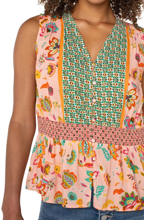 Liverpool Los Angeles Smocked Waist Tank In Pink Green Mlti Flower