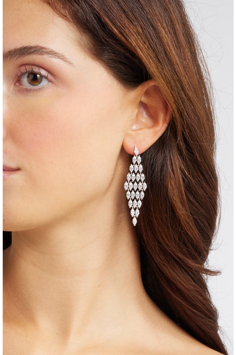 Marquise Cubic Zirconia Kite Drop Earrings, Alternate, color, CLEAR- SILVER