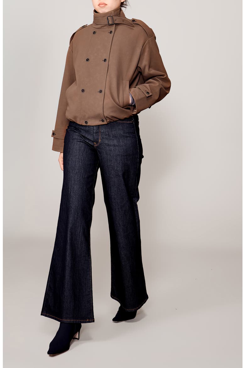 Faux Leather Cropped Trench Jacket, Alternate, color, COCOA